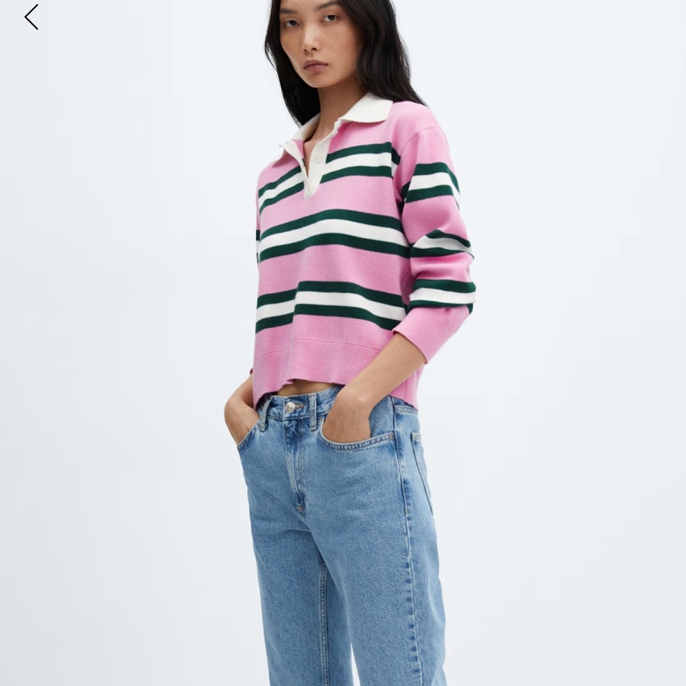 MANGO - Striped Polo Rugby Pink Sweater